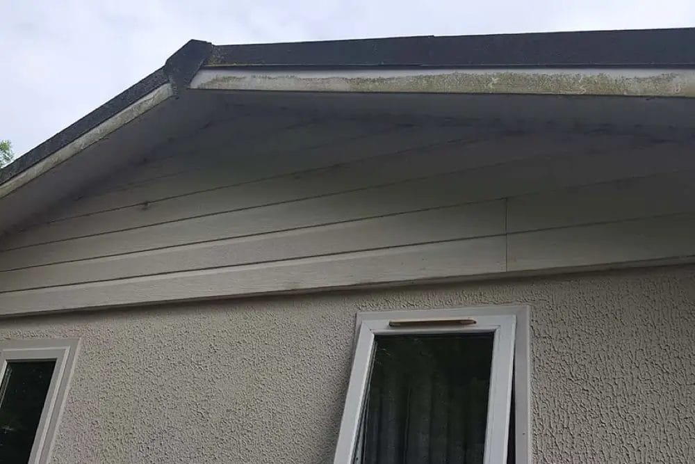 PP Gutters residential roof and gutter cleaning services. A residential property's fascias before being cleaned.