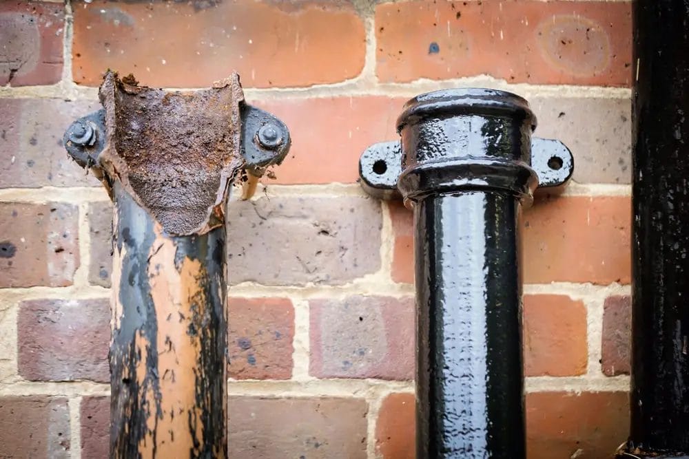 PP Gutters residential roof and gutter cleaning services. A down-pipe removed and being stored.