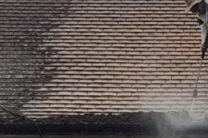 PP Gutters residential roof and gutter cleaning services. A residential property's roof being cleaned