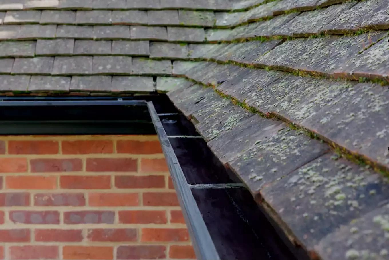 An example of a gutter before it's been cleaned by PP Gutters. Gutter cleaning in Watford