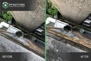 PP Gutters commercial roof and gutter cleaning services. Before and after carrying out a commercial gutter clean.