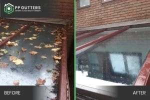 PP Gutters residential and commercial roof and gutter cleaning services. Before and after showing a residential conservatory clean.