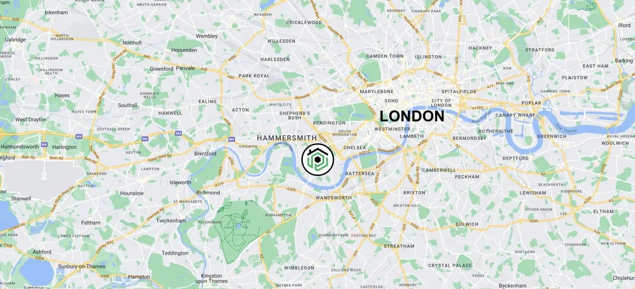 PP Gutters, the gutter and roof cleaning specialists. Location on map of London.