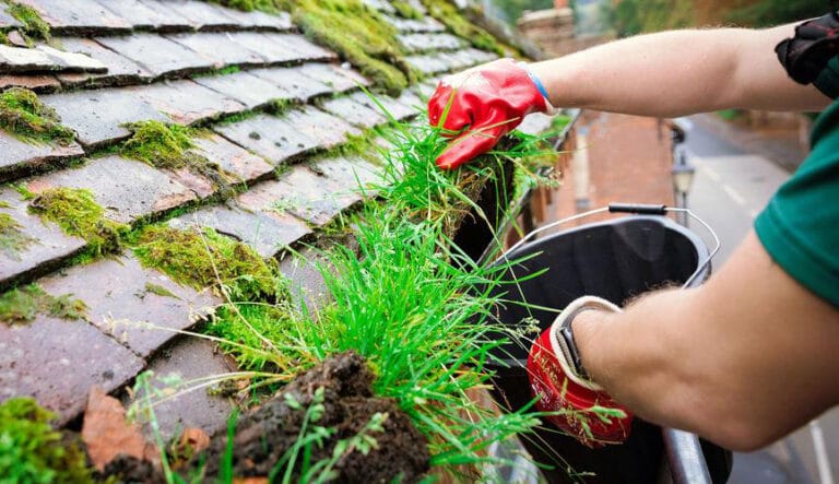 Professional team performing gutter cleaning services in London, ensuring clear drainage and property protection